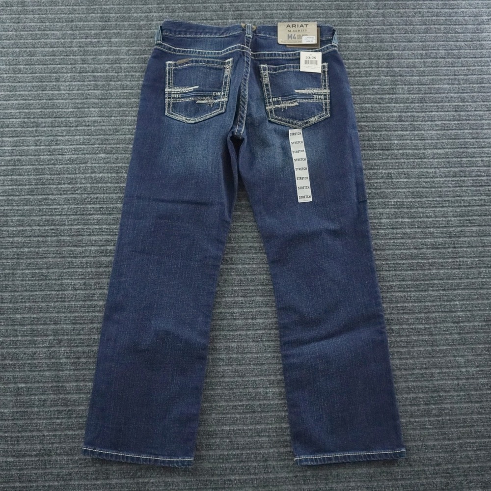NWT Ariat M4 Relaxed Boot Cut Jeans Mens 33x30 Blue Stretch Denim Heavy Stitch - Picture 2 of 10
